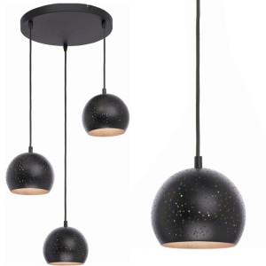 Lampa wisząca BRILLO BLACK na okrągłej rozecie z perforowanymi, czarnymi kloszami z metalu TK LIGHTING