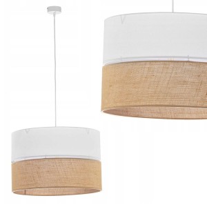 Lampa wisząca LINOBIANCO z okrągłym abażurem o średnicy 50cm z tkaniny i juty TK Lighting