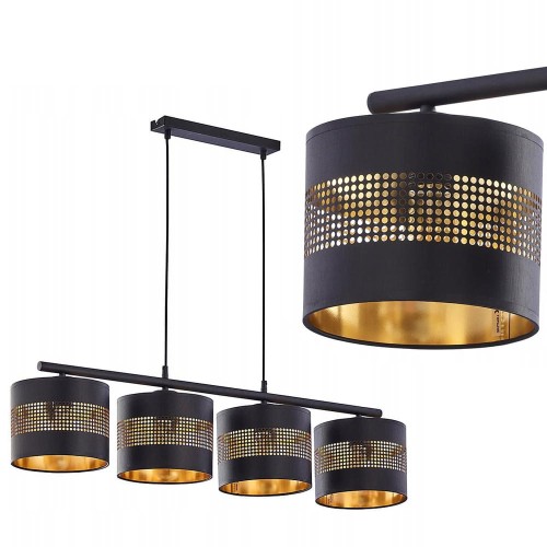 Lampa wisząca TAGO BLACK na listwie do salonu czarno-złote klosze TK Lighting