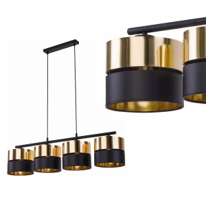 Lampa wisząca HILTON na listwie z 4 czarno-złotymi kloszami TK Lighting