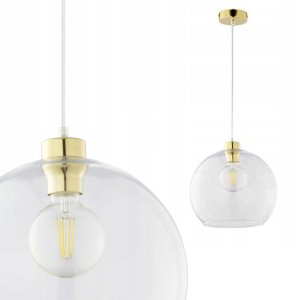 Lampa wisząca 1PŁ CUBUS szklana przezroczysta kula ze złotymi dodatkami TK Lighting