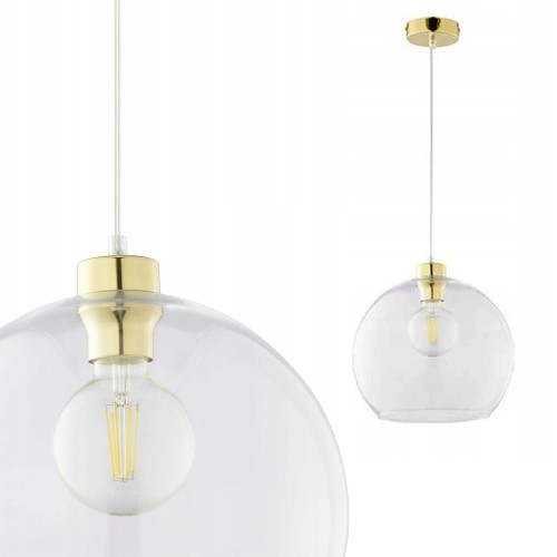 Lampa wisząca 1PŁ CUBUS szklana przezroczysta kula ze złotymi dodatkami TK Lighting