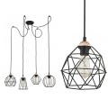 Lampa wisząca GALAXY 4PŁ pająk loft z 4 drucianymi czarnymi kloszami, dodatki w miedzianym kolorze TK Lighting
