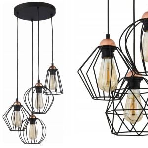 Lampa wisząca GALAXY 4PŁ industrialna na okrągłej rozecie z 4 drucianymi kloszami TK Lighting