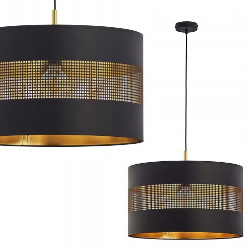 Lampa wisząca TAGO BLACK o średnicy 50cm z czarno-złotym kloszem z perforacjami TK Lighting