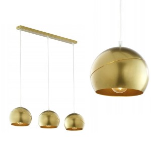 Lampa wisząca YODA GOLD ORBIT na podłużnej listwie z 3 złotymi, metalowymi kloszami TK Lighting