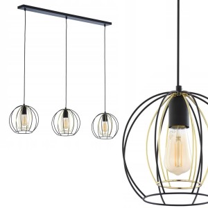 Lampa wisząca JAULA na listwie z trzam drucianymi, czarno-złotymi kloszami loft TK Lighting