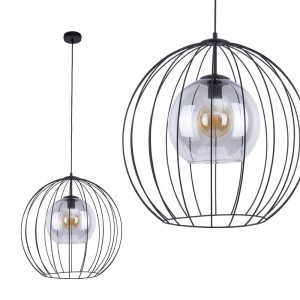 Lampa wisząca UNIVERSO z podwójynm kloszem: szklanym grafitowym i czarnym drucianym TK Lighting