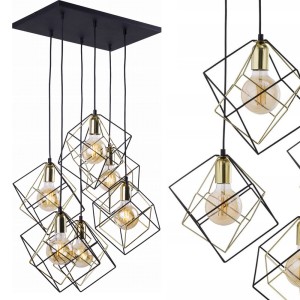 Lampa wisząca ALAMBRE industrialna z 6 drucianymi kloszami czarno-złota TK Lighting