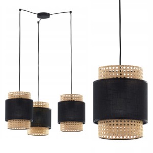 Lampa wisząca BOHO BLACK potrójna na linkach z kloszami z rattanu TK Lighting