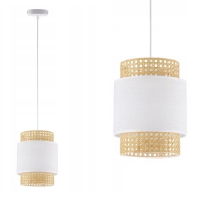 Lampa wisząca BOHO WHITE tuba z rattanu i tkaniny o średnicy 20cm biała TK Lighting