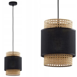 Lampa wisząca BOHO BLACK o średnicy 20cm z rattanu i czarnej tkaniny TK Lighting