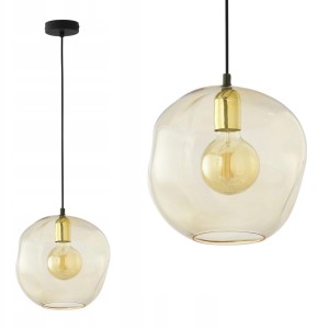 Lampa wisząca SOL z bursztynowego szkła z czarną oprawką i podsufitką TK Lighting