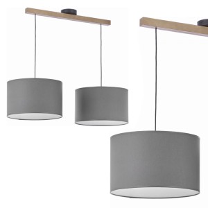 Lampa wisząca TROY NEW na drewnianej listwie z dwoma szarymi kloszami TK Lighting