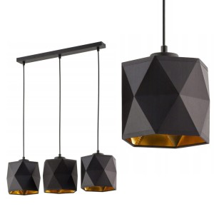 Lampa wisząca 3PŁ SIRO BLACK z geometrycznymi kloszami ze złotym wnętrzem TK Lighting