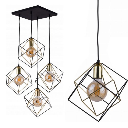 Lampa wisząca ALAMBRE 4 czarno-złote druciane klosze TK Lighting