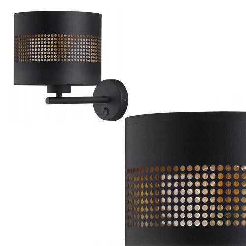 Kinkiet TAGO BLACK czarno-złoty z perforowanym kloszem i włącznikiem TK Lighting