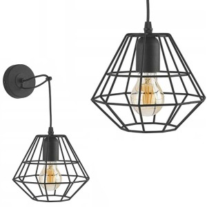 Kinkiet DIAMOND BLACK czarny z drucianym kloszem na 1 żarówkę E27 TK Lighting