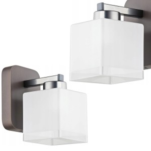 Kinkiet TONI drewniano-metalowa podstawa z białym, szklanym kloszem-kostką TK Lighting