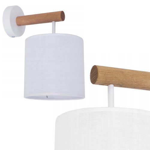 Kinkiet DEVA WHITE biały abażur i drewniane elementy TK Lighting
