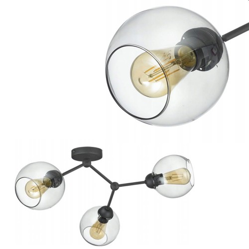 Lampa sufitowa FAIRY czarna industrialna z 3 szklanymi, grafitowymi kloszami TK Lighting