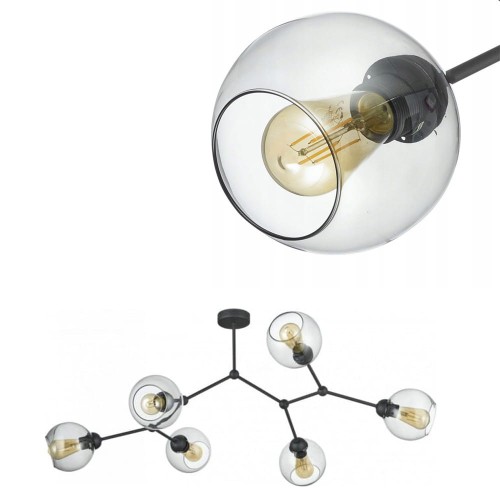 Lampa sufitowa FAIRY industrialna czarna z 6 szklanymi kloszami TK Lighting