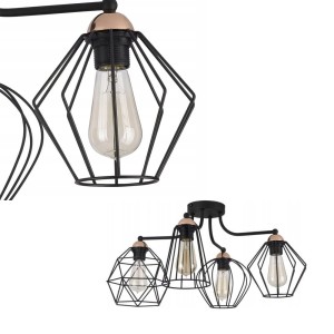 Lampa sufitowa GALAXY industrialna z 4 drucianymi kloszami czarna z elementami w kolorze miedzi TK Lighting