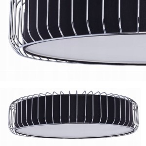Plafon LEKSUS czarny abażur z białą blendą otoczony srebrnym, drucianym kloszem TK Lighting