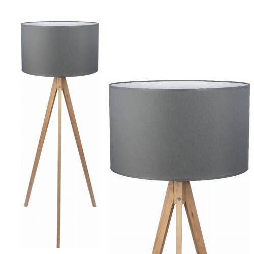 Lampa podłogowa TREVISO trójnożna drewniana z grafitowym abażurem TK Lighting