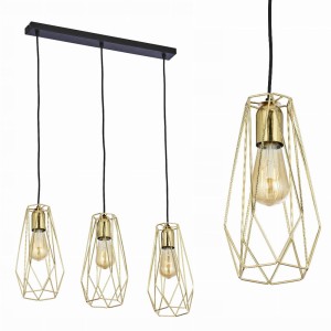 Lampa wisząca LUGO GOLD na listwie z trzema drucianymi, złotymi kloszami TK Lighting