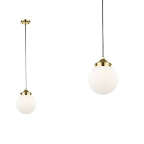 Lampa wisząca RIANO z klasycznym białym kloszem ze szkła i złotymi elementami Zuma Line