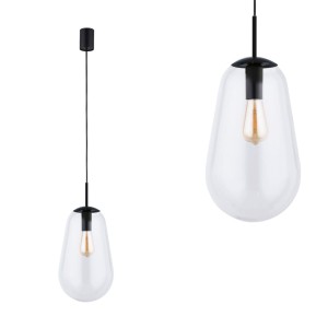 Lampa wisząca PEAR BLACK M z czarnym zawiesiem i szklanym kloszem w kształcie gruszki Nowodvorski