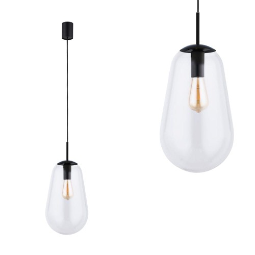 Lampa wisząca PEAR BLACK M z czarnym zawiesiem i szklanym kloszem w kształcie gruszki Nowodvorski