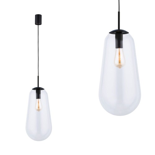 Lampa wisząca PEAR BLACK L z czarnym zawiesiem i szklanym kloszem w kształcie gruszki Nowodvorski