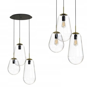 Lampa wisząca PEAR III na okrągłej rozecie z 3 kloszami w kształcie gruszek i złotymi talerzykami Nowodvorski