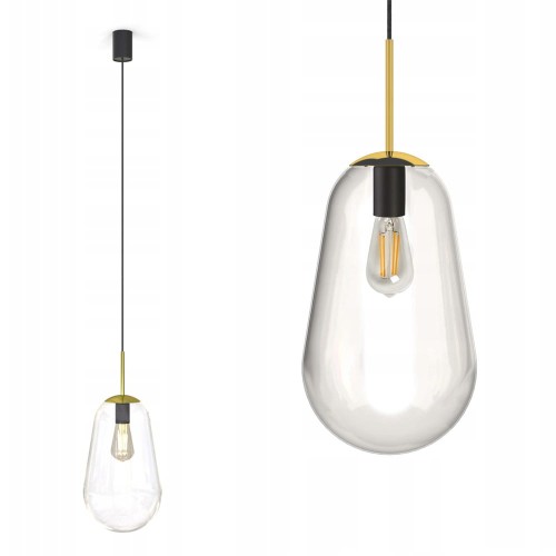 Lampa wisząca Pear M ze złotymi elementami i szklanym kloszem w kształcie gruszki Nowodvorski Lighting