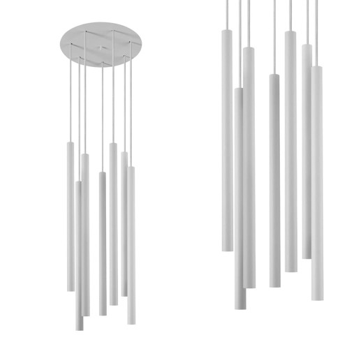 Lampa wisząca biała LASER WHITE VII na okrągłej rozecie z 7 wiszącymi rurkami Nowodvorski