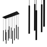 Lampa wisząca LASER BLACK X na prostokątnej rozecie z 10 kloszami-rurkami Nowodvorski