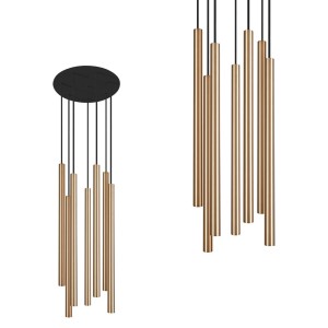 Lampa wisząca LASER SOLID BRASS VII na okrągłej rozecie z mosiężnymi kloszami-tubkami Nowodvorski