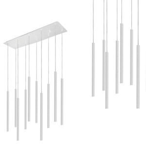 Lampa wisząca LASER WHITE X na prostokątnej rozecie z 10 kloszami-rurkami Nowodvorski