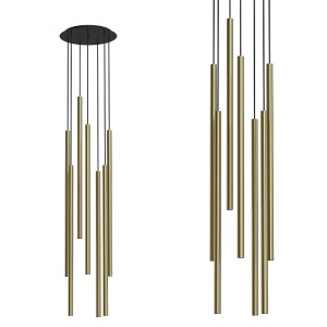 Lampa wisząca LASER SOLID BRASS VII na okrągłej rozecie z 7 mosiężnymi rurkami Nowodvorski