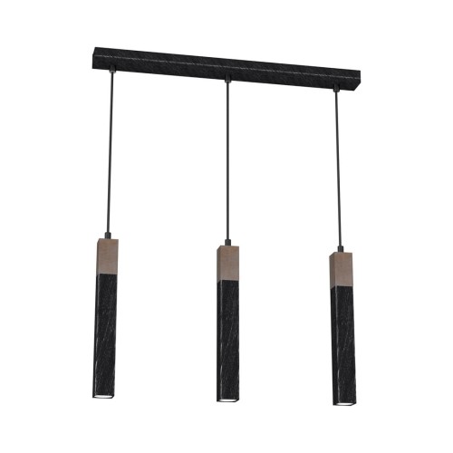 Lampa wisząca SOLO SAWN Czarny/Patynowy Drewno 3x mini GU10 MLP7470 Milagro