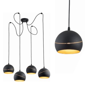 Lampa wisząca YODA BLACK ORBIT pająk z 4 przewodami i czarno-złotymi kloszami TK Lighting