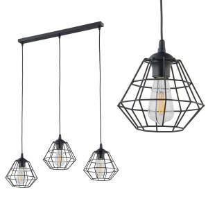 Lampa wisząca DIAMOND NEW BLACK z trzema drucianymi kloszami na listwie TK Lighting