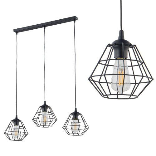 Lampa wisząca DIAMOND NEW BLACK z trzema drucianymi kloszami na listwie TK Lighting