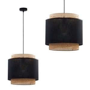 Lampa wisząca BOHO BLACK z czarną tkaniną i rattanem o średnicy 38cm TK Lighting