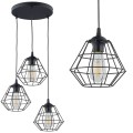 Lampa wisząca DIAMOND NEW BLACK z trzema czarnymi, drucianymi kloszami TK Lighting