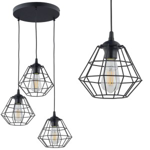 Lampa wisząca DIAMOND NEW BLACK z trzema czarnymi, drucianymi kloszami TK Lighting