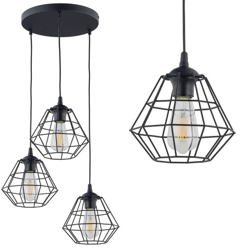 Lampa wisząca DIAMOND NEW BLACK z trzema czarnymi, drucianymi kloszami TK Lighting