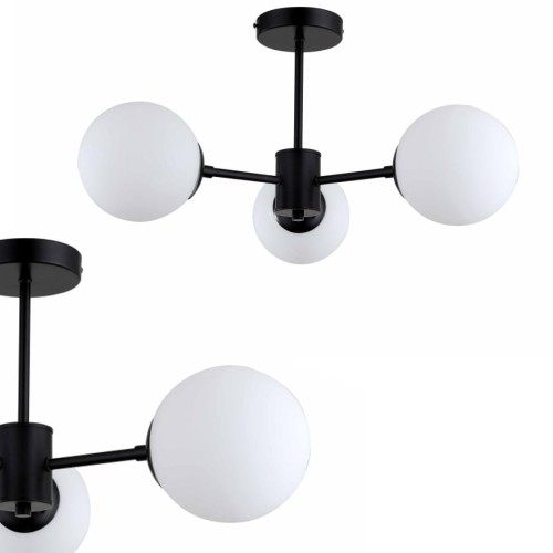 Lampa wisząca Roma 3 czarna z trzema białymi, szklanymi kloszami Light Prestige